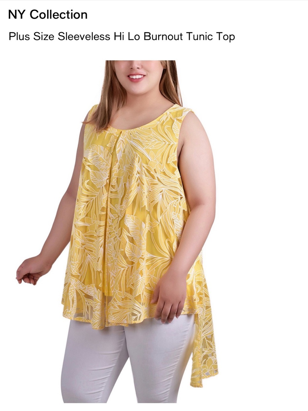 NY Collection Plus Size Sleeveless Hi Lo Burnout Tunic Top